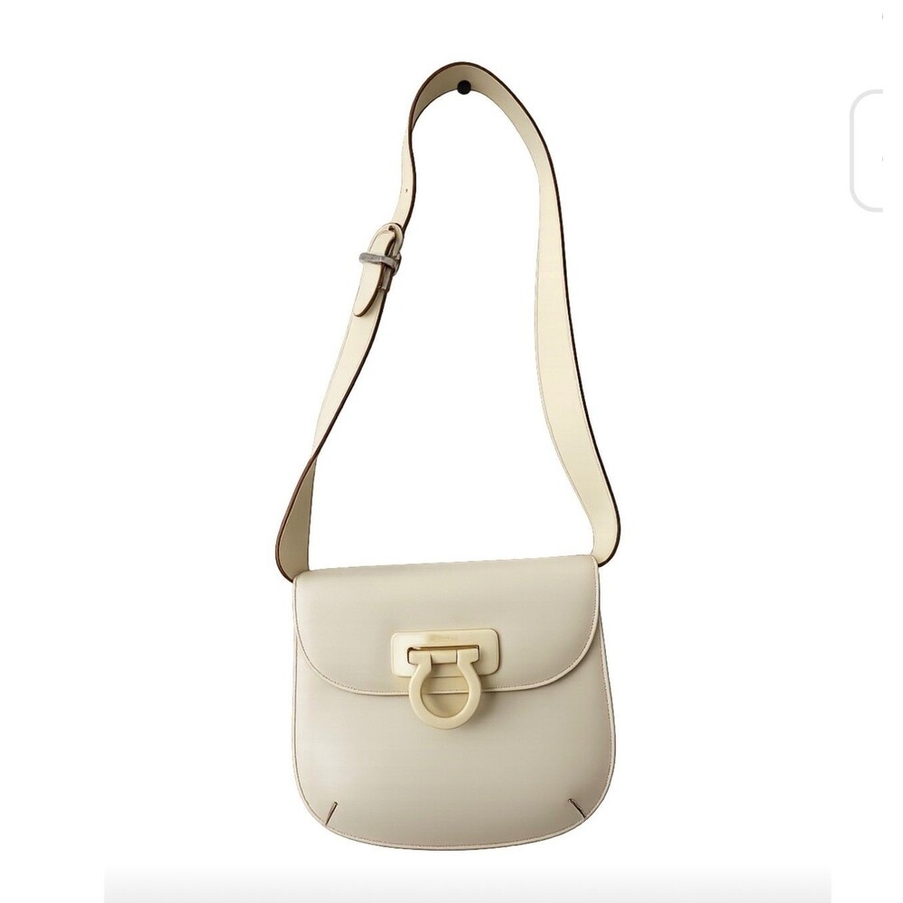 Salvatore Ferragamo Shoulder Bag Ivory Leather Mini Gancini Y2K